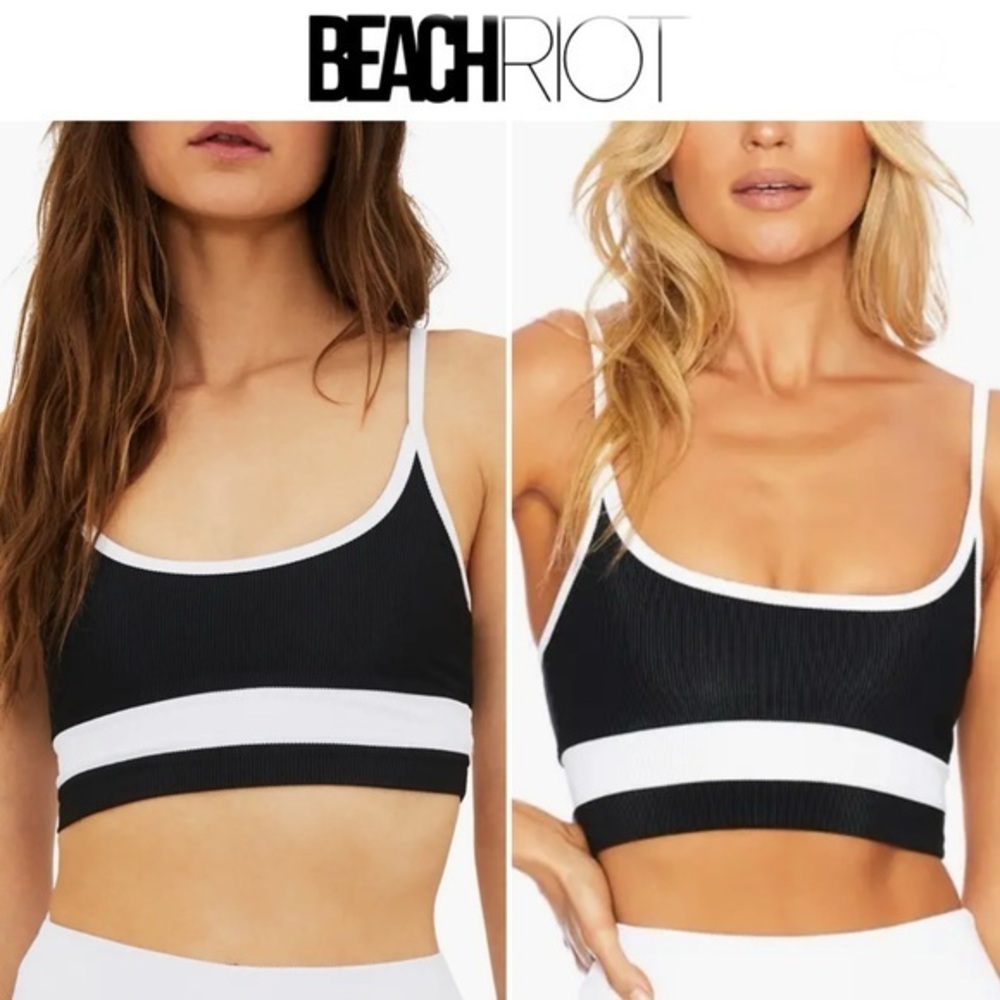 Beach Riot Eva Colorblock Black White Bikini Top Striped Sz S 98$